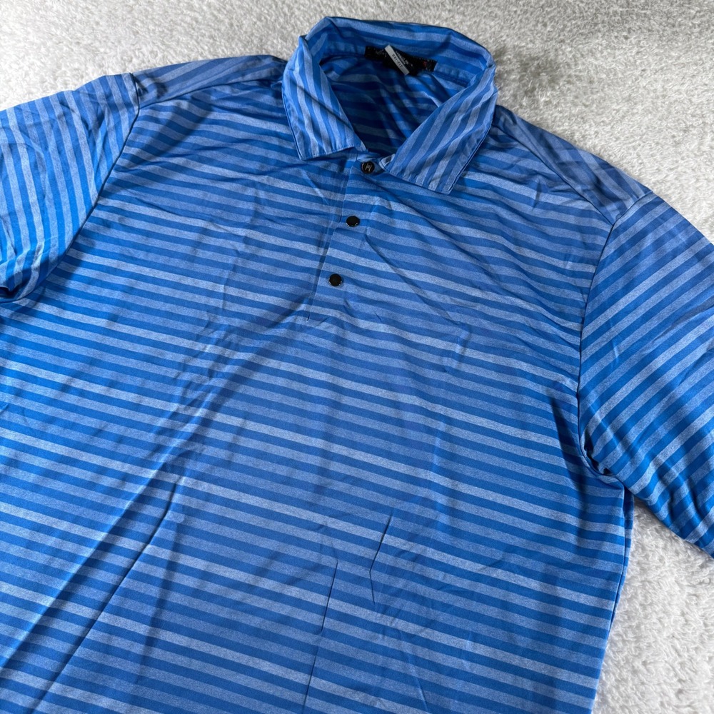 Y2K Nike‎ Dri-Fit Tiger Woods Striped Athletic Golf Polo Shirt Med Stretch Blue